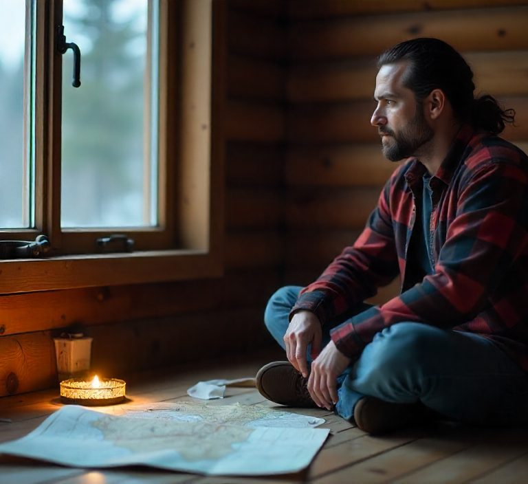Quiet figure staring out the window tensed about his future
