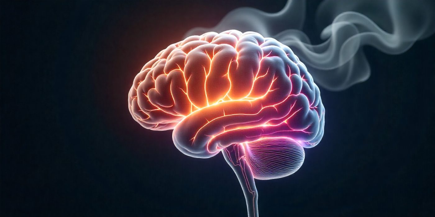 Conceptual illustration of a translucent human brain with illuminated neural pathways